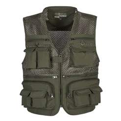 Men's Fishing Vest Hiking Vest Sleeveless V Neck Vest / Gilet Jacket Top Outdoor Breathable Quick Dry Multi Pockets Lightweight Polyester Army Green Khaki Dark Blue Fishing Climbing Camping / Hiking