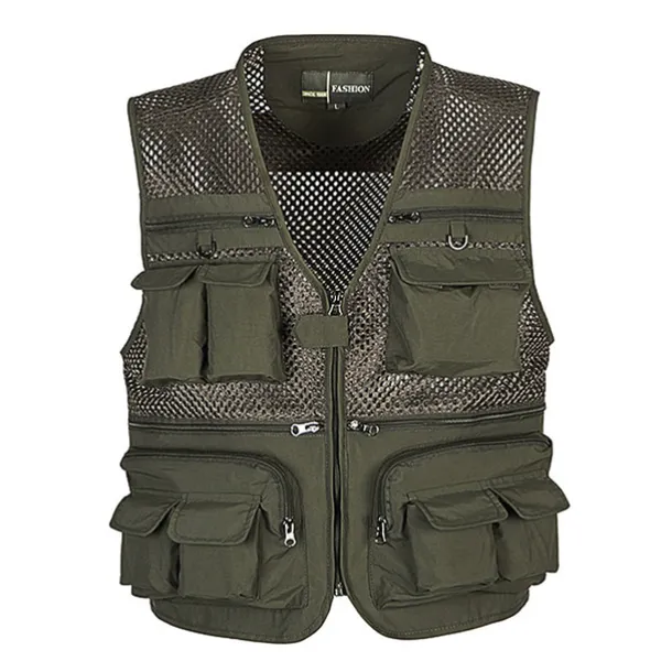 Men's Fishing Vest Hiking Vest Sleeveless V Neck Vest / Gilet Jacket Top Outdoor Breathable Quick Dry Multi Pockets Lightweight Polyester Army Green Khaki Dark Blue Fishing Climbing Camping / Hiking