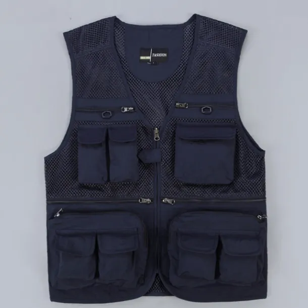 Men's Fishing Vest Hiking Vest Sleeveless V Neck Vest / Gilet Jacket Top Outdoor Breathable Quick Dry Multi Pockets Lightweight Polyester Army Green Khaki Dark Blue Fishing Climbing Camping / Hiking