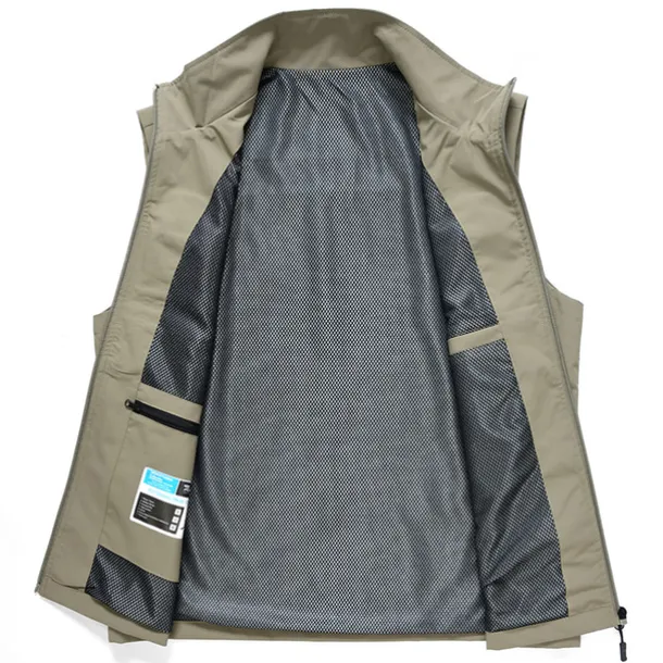 Men's Fishing Vest Hiking Vest Sleeveless Outerwear Top Outdoor Breathable Quick Dry Multi Pockets Lightweight Pocket Buckle Chinlon Black Cream Army Green Work Fishing Climbing