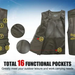 Men's Fishing Vest Hiking Vest Summer Outdoor Lightweight Work Safari Travel Photo Vest with 16 Pockets Breathable Quick Dry Mesh Polyester Orchid Black Light Green Hunting