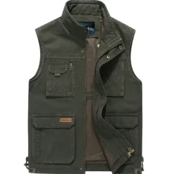 Men's Fishing Vest Hiking Vest Sleeveless Jacket Coat Top Outdoor Breathable Quick Dry Lightweight Sweat wicking Summer Spring Cotton khaki Army Green Fishing Climbing Running