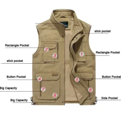 Men's Fishing Vest Hiking Vest Sleeveless Jacket Coat Top Outdoor Breathable Quick Dry Lightweight Sweat wicking Summer Spring Cotton khaki Army Green Fishing Climbing Running