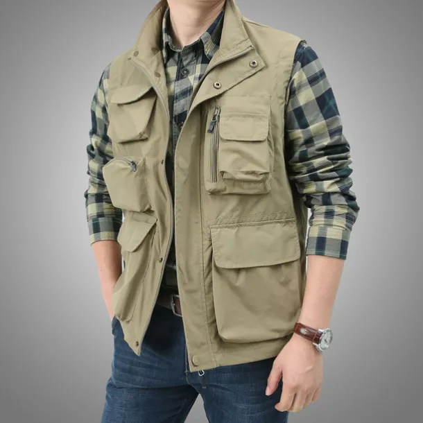 Men's Fishing Vest Hiking Vest Sleeveless Outerwear Zip Top Top Outdoor Multi-Pockets Breathable Quick Dry Sweat-Wicking Summer Black khaki Navy Blue Hunting Fishing Climbing