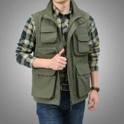 Men's Fishing Vest Hiking Vest Sleeveless Outerwear Zip Top Top Outdoor Multi-Pockets Breathable Quick Dry Sweat-Wicking Summer Black khaki Navy Blue Hunting Fishing Climbing