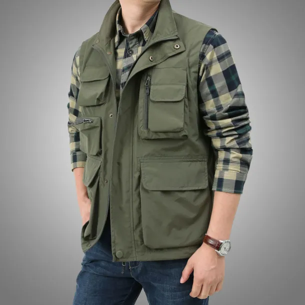 Men's Fishing Vest Hiking Vest Sleeveless Outerwear Zip Top Top Outdoor Multi-Pockets Breathable Quick Dry Sweat-Wicking Summer Black khaki Navy Blue Hunting Fishing Climbing