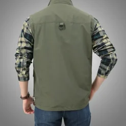 Men's Fishing Vest Hiking Vest Sleeveless Outerwear Zip Top Top Outdoor Multi-Pockets Breathable Quick Dry Sweat-Wicking Summer Black khaki Navy Blue Hunting Fishing Climbing