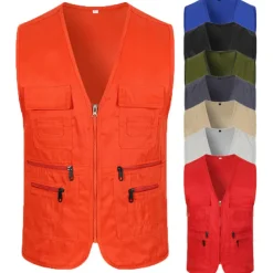 Men's Fishing Vest Military Tactical Vest Hiking Vest Sleeveless V Neck Vest / Gilet Jacket Top Outdoor Breathable Quick Dry Lightweight Multi Pockets Cotton Polyester Dark Grey Black Army Green