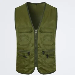 Men's Fishing Vest Military Tactical Vest Hiking Vest Sleeveless V Neck Vest / Gilet Jacket Top Outdoor Breathable Quick Dry Lightweight Multi Pockets Cotton Polyester Dark Grey Black Army Green