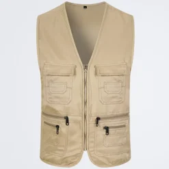 Men's Fishing Vest Military Tactical Vest Hiking Vest Sleeveless V Neck Vest / Gilet Jacket Top Outdoor Breathable Quick Dry Lightweight Multi Pockets Cotton Polyester Dark Grey Black Army Green