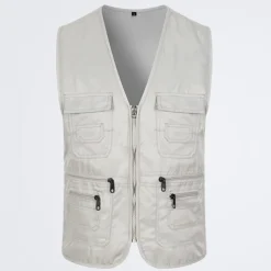 Men's Fishing Vest Military Tactical Vest Hiking Vest Sleeveless V Neck Vest / Gilet Jacket Top Outdoor Breathable Quick Dry Lightweight Multi Pockets Cotton Polyester Dark Grey Black Army Green