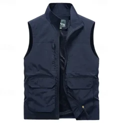Men's Fishing Vest Sleeveless Vest Outdoor Modern Contemporary All Seasons Multi Pocket Chinlon Outdoor Solid / Plain Color Zipper Standing Collar Standard Fit Black ash-colored khaki Army Green Vest