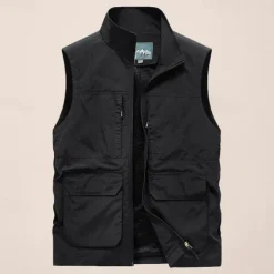 Men's Fishing Vest Sleeveless Vest Outdoor Modern Contemporary All Seasons Multi Pocket Chinlon Outdoor Solid / Plain Color Zipper Standing Collar Standard Fit Black ash-colored khaki Army Green Vest