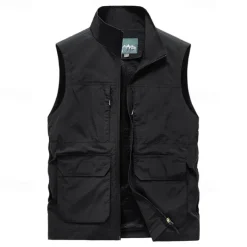 Men's Fishing Vest Sleeveless Vest Outdoor Modern Contemporary All Seasons Multi Pocket Chinlon Outdoor Solid / Plain Color Zipper Standing Collar Standard Fit Black ash-colored khaki Army Green Vest