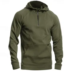 Men's Fitness Hoodie Workout Hoodie Long Sleeve Hoodie Casual Athleisure Fall Thermal Warm Windproof Breathable Gym Workout Running Walking Sportswear Activewear Solid Colored Black Army Green Dark