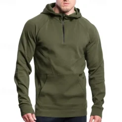 Men's Fitness Hoodie Workout Hoodie Long Sleeve Hoodie Casual Athleisure Fall Thermal Warm Windproof Breathable Gym Workout Running Walking Sportswear Activewear Solid Colored Black Army Green Dark