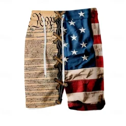 Men's Flag Letter American Flag Swimming Trunks Board Shorts Shorts Mid Waist Fashion Streetwear Designer Casual Daily Holiday Pocket Drawstring Elastic Waist Designer Clothing Apparel