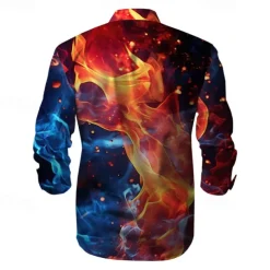 Men's Flame Button Up Shirt Printed Shirts Long Sleeve Subcultural Vacation Street Spring & Summer Turndown Print Button-Down Yellow Red
