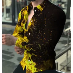 Men's Flame Shirt Button Up Shirt Long Sleeve Fashion Designer Casual Daily Holiday Going out Spring & Summer Turndown 3D Print Button-Down Light Yellow Yellow Purple Green