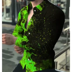Men's Flame Shirt Button Up Shirt Long Sleeve Fashion Designer Casual Daily Holiday Going out Spring & Summer Turndown 3D Print Button-Down Light Yellow Yellow Purple Green