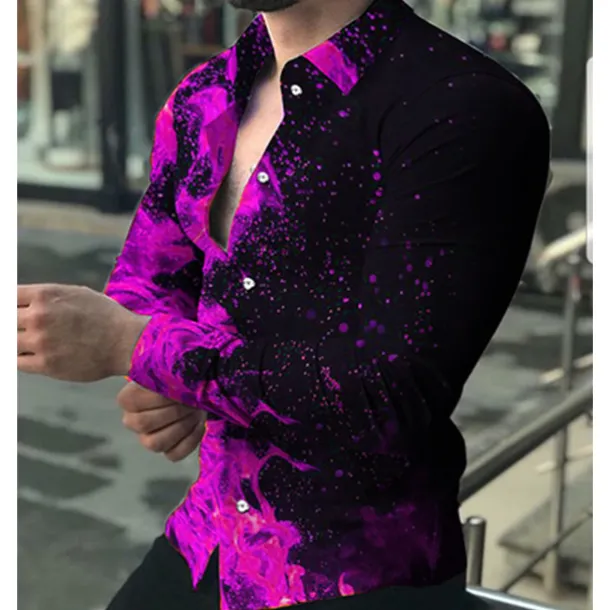 Men's Flame Shirt Button Up Shirt Long Sleeve Fashion Designer Casual Daily Holiday Going out Spring & Summer Turndown 3D Print Button-Down Light Yellow Yellow Purple Green