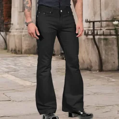 Men's Flared Pants Bell Bottom Casual Pants Buttons Lightweight Plain Comfort Breathable Casual Holiday Disco Lights Fashion Classic Style Black White