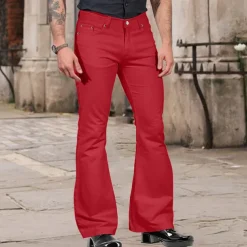 Men's Flared Pants Bell Bottom Casual Pants Buttons Lightweight Plain Comfort Breathable Casual Holiday Disco Lights Fashion Classic Style Black White