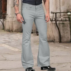 Men's Flared Pants Bell Bottom Casual Pants Buttons Lightweight Plain Comfort Breathable Casual Holiday Disco Lights Fashion Classic Style Black White