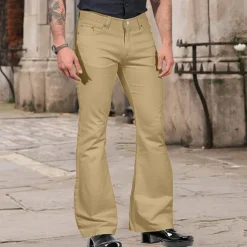 Men's Flared Pants Bell Bottom Casual Pants Buttons Lightweight Plain Comfort Breathable Casual Holiday Disco Lights Fashion Classic Style Black White