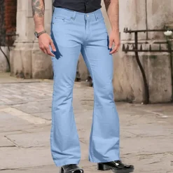 Men's Flared Pants Bell Bottom Casual Pants Buttons Lightweight Plain Comfort Breathable Casual Holiday Disco Lights Fashion Classic Style Black White