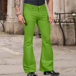 Men's Flared Pants Bell Bottom Casual Pants Buttons Lightweight Plain Comfort Breathable Casual Holiday Disco Lights Fashion Classic Style Black White