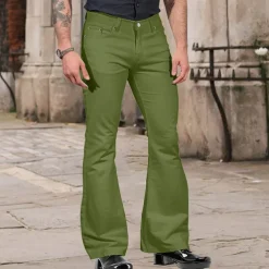 Men's Flared Pants Bell Bottom Casual Pants Buttons Lightweight Plain Comfort Breathable Casual Holiday Disco Lights Fashion Classic Style Black White