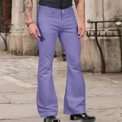 Men's Flared Pants Bell Bottom Casual Pants Buttons Lightweight Plain Comfort Breathable Casual Holiday Disco Lights Fashion Classic Style Black White