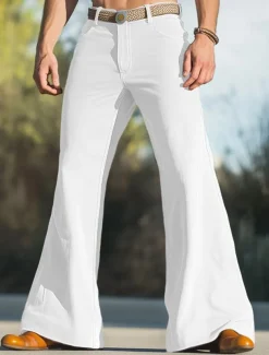 Men's Flared Pants Bell Bottom Trousers Chinos Casual Pants Pocket Straight Leg Plain Comfort Soft Full Length Outdoor Daily Going out Fashion Streetwear Black White Micro-elastic