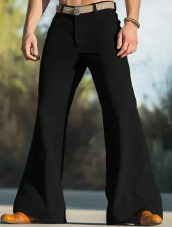 Men's Flared Pants Bell Bottom Trousers Chinos Casual Pants Pocket Straight Leg Plain Comfort Soft Full Length Outdoor Daily Going out Fashion Streetwear Black White Micro-elastic