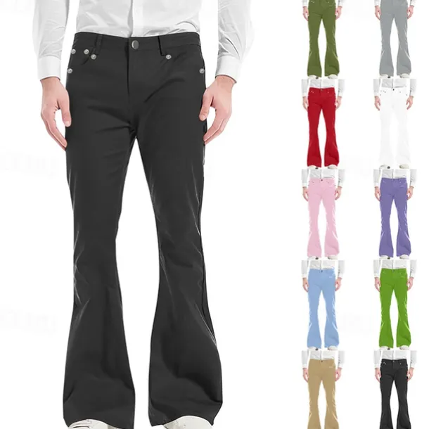 Men's Flared Pants Trousers Casual Pants Pocket Plain Comfort Breathable Outdoor Daily Going out Fashion Casual Black White