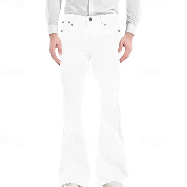 Men's Flared Pants Trousers Casual Pants Pocket Plain Comfort Breathable Outdoor Daily Going out Fashion Casual Black White