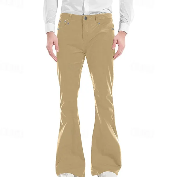 Men's Flared Pants Trousers Casual Pants Pocket Plain Comfort Breathable Outdoor Daily Going out Fashion Casual Black White