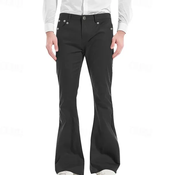 Men's Flared Pants Trousers Casual Pants Pocket Plain Comfort Breathable Outdoor Daily Going out Fashion Casual Black White