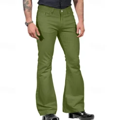 Men's Flared Pants Trousers Casual Pants Buttons Pocket Plain Comfort Outdoor Daily Fashion Casual ArmyGreen Black Micro-elastic