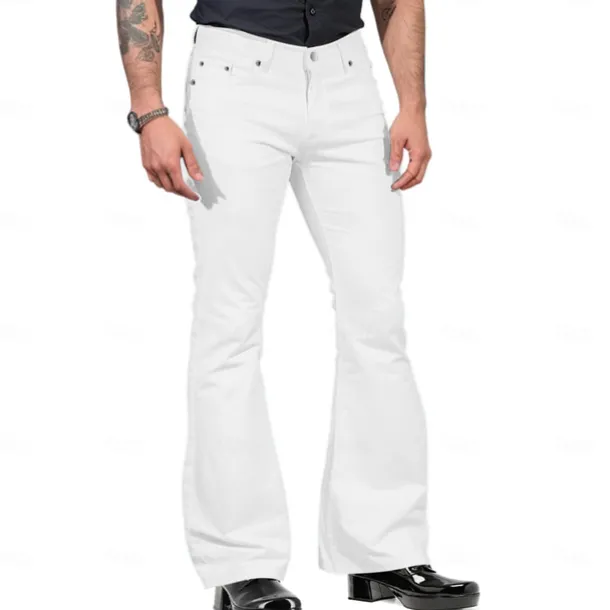 Men's Flared Pants Trousers Casual Pants Pocket Elastic Waist Plain Comfort Breathable Outdoor Daily Going out Fashion Casual Black White