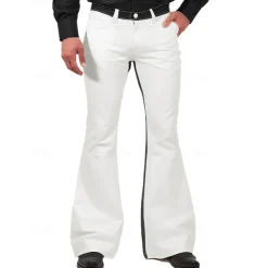 Men's Flared Pants Trousers Casual Pants Pocket Elastic Waist Plain Comfort Breathable Outdoor Daily Going out Fashion Casual Black White