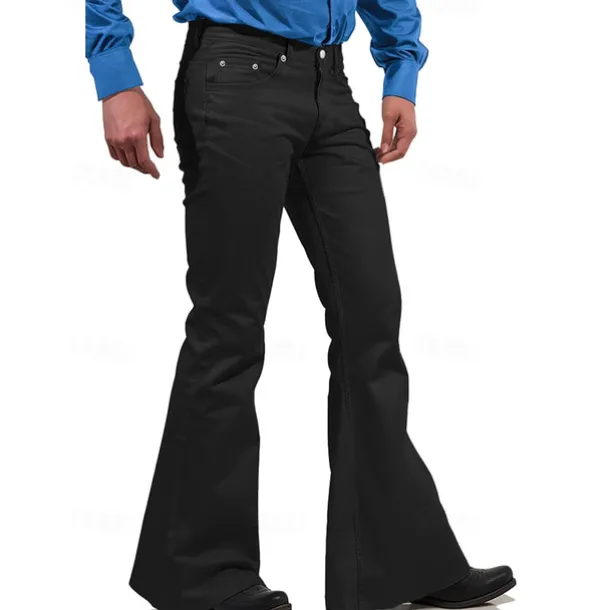 Men's Flared Pants Trousers Casual Pants Pocket Elastic Waist Plain Comfort Breathable Outdoor Daily Going out Fashion Casual Black White