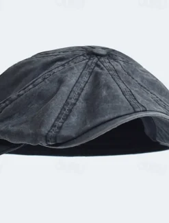 Men's Flat Cap Ascot Hat Newsboy Hat Black Blue Cotton Fashion Casual Street Daily Plain Tightness Adjustable Around 60cm Sunscreen Breathable