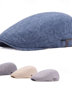 Men's Flat Cap Ascot Hat Newsboy Hat Black Blue Cotton / Linen Blend Fashion Casual Street Daily Plain Adjustable Sunscreen Breathable