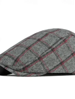 Men's Flat Cap Baseball Cap Military Cap Cadet Hat Red Blue Polyester Fashion Casual Street Daily Plaid Adjustable Sunscreen Breathable