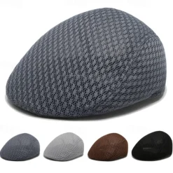 Men's Flat Cap Beret Hat Ascot Hat Newsboy Hat Black Light Grey Polyester Mesh Fashion Casual British Street Daily Plain Adjustable Breathable