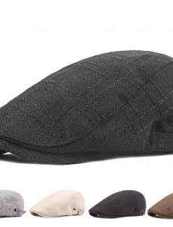 Men's Flat Cap Black Beige Flax Fashion Streetwear Stylish 1920s Fashion Outdoor Daily Going out Plain Warm