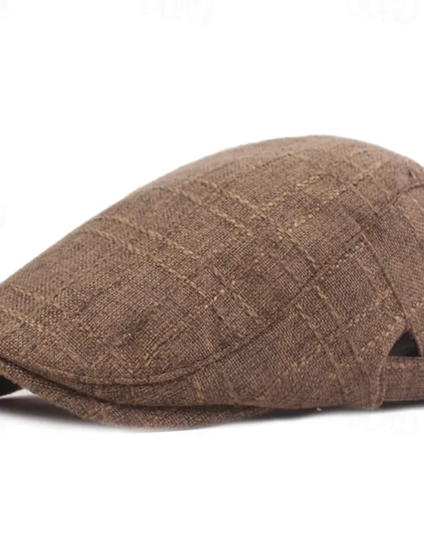 Men's Flat Cap Black Beige Flax Fashion Streetwear Stylish 1920s Fashion Outdoor Daily Going out Plain Warm