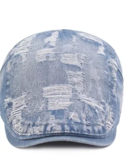 Men's Flat Cap Black Blue Denim Ripped Fashion Streetwear Stylish 1920s Fashion Outdoor Daily Going out Plain Warm